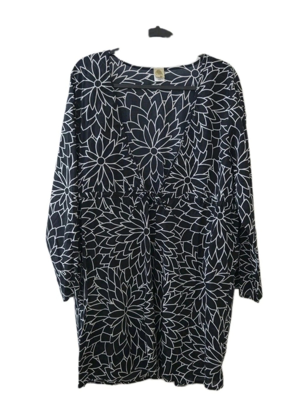 Islander Black & White Floral Tie-Waist Beach Cover Up